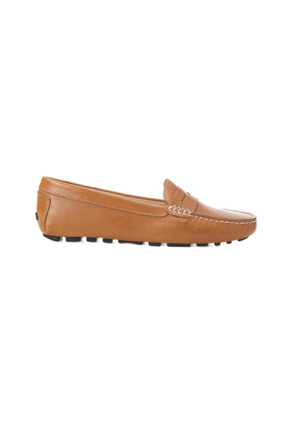 Beige Calf Leather Penny Loafers – Women’s Classic Driving Shoes