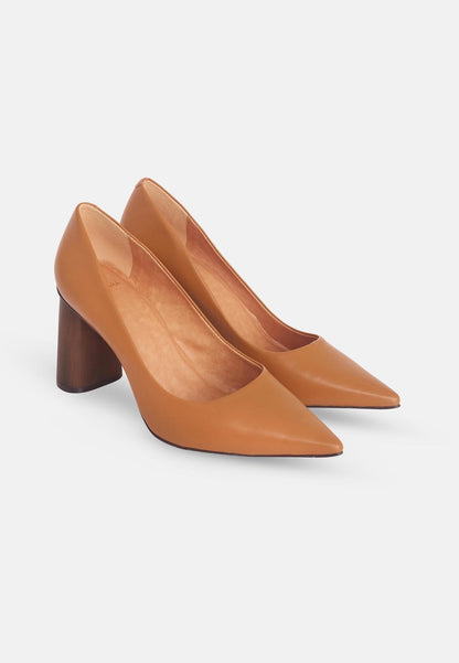 Brown Leather Pumps Plinia – Women’s Block Heel High Heels